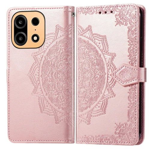 For OnePlus Turbo 6X Pro 5G Wallet Case Mandala Flower Leather Phone Cover Stand - Rose Gold - 1