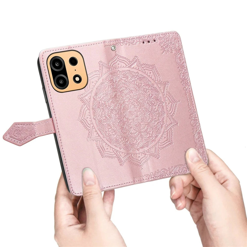 For OnePlus Turbo 6X Pro 5G Wallet Case Mandala Flower Leather Phone Cover Stand - Rose Gold - 4