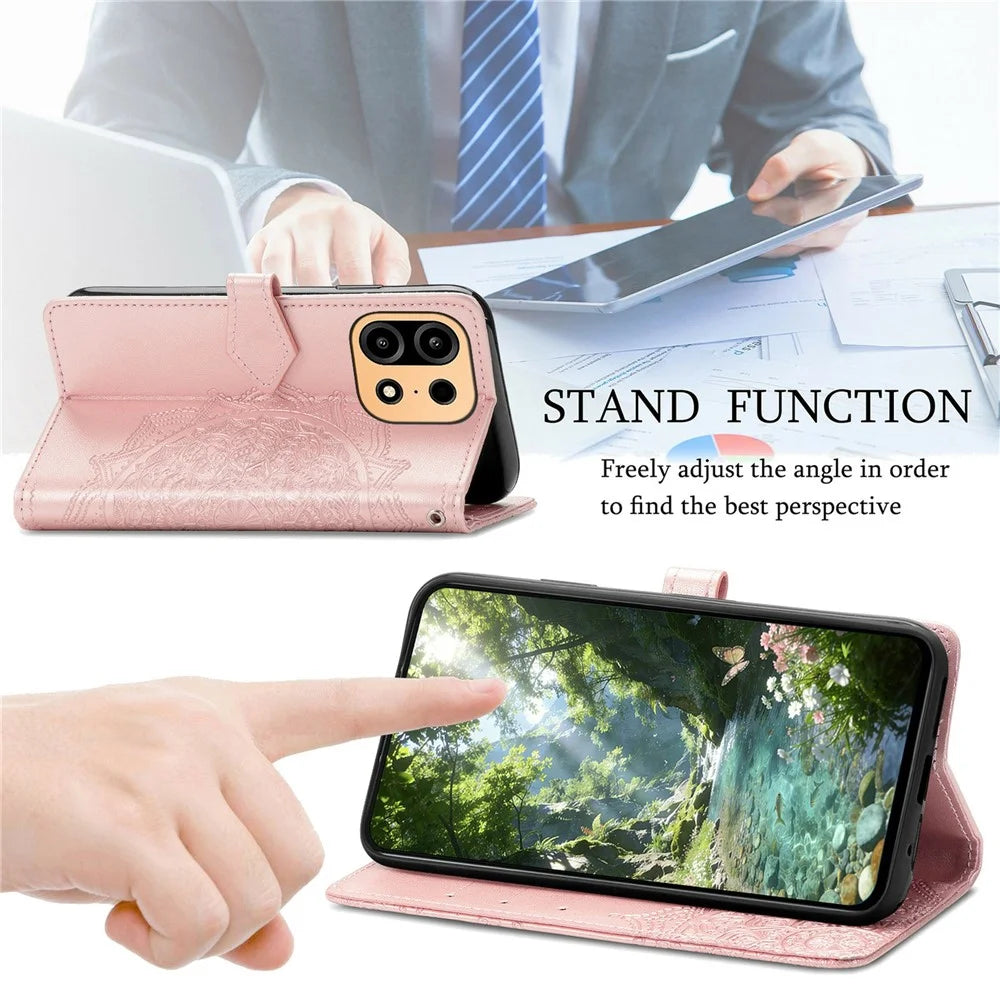 For OnePlus Turbo 6X Pro 5G Wallet Case Mandala Flower Leather Phone Cover Stand - Rose Gold - 5