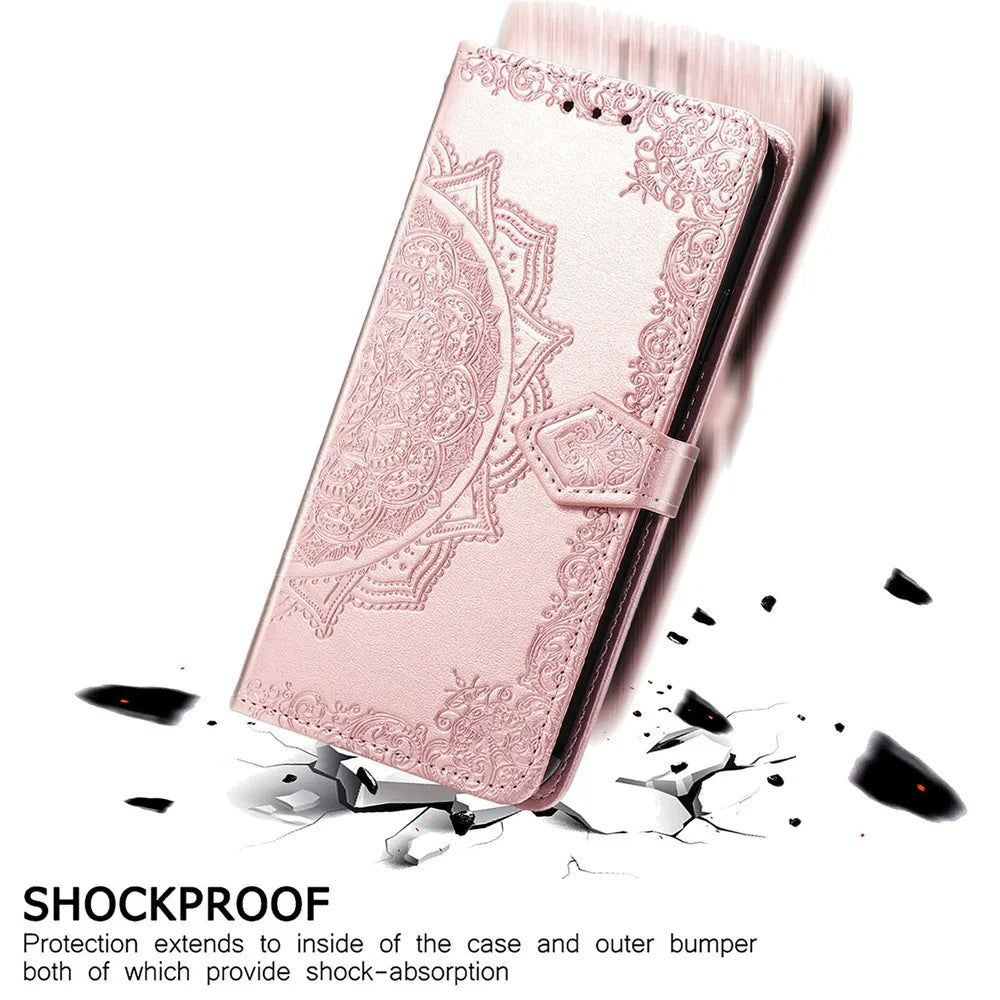 For OnePlus Turbo 6X Pro 5G Wallet Case Mandala Flower Leather Phone Cover Stand - Rose Gold - 7