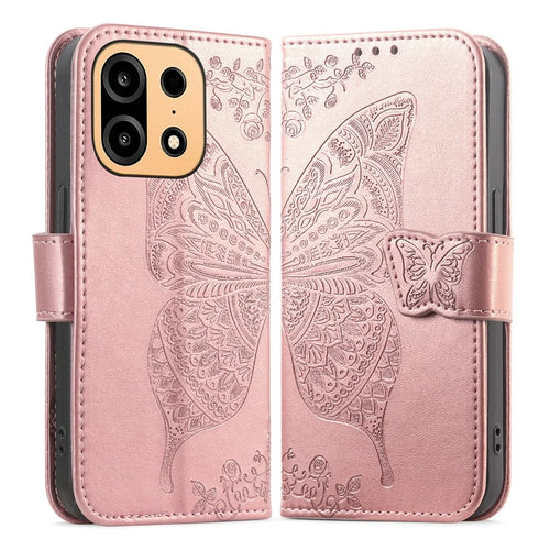 For OnePlus Turbo 6X Pro 5G Case with Strap Butterfly Pattern PU Leather Wallet Phone Cover - Rose Gold - 1