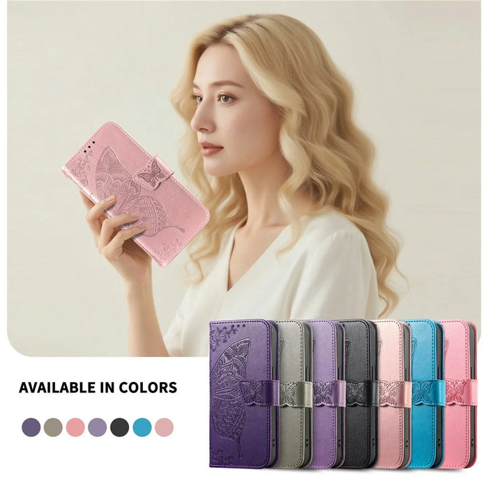 For OnePlus Turbo 6X Pro 5G Case with Strap Butterfly Pattern PU Leather Wallet Phone Cover - Rose Gold - 6