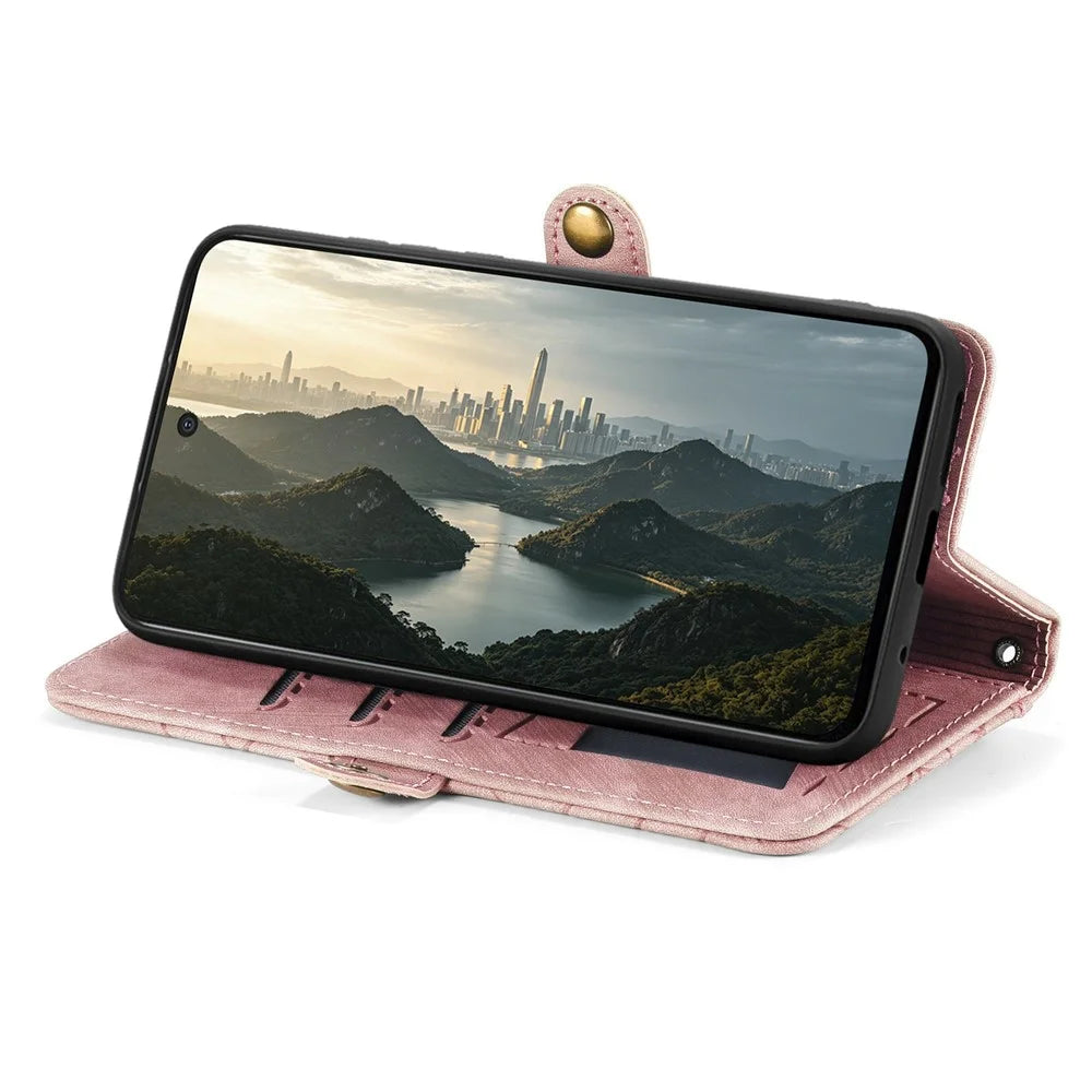 For OnePlus Turbo 6X Pro 5G Case Zipper Wallet Geometry Lines Leather Phone Cover with Strap - Pink - 3