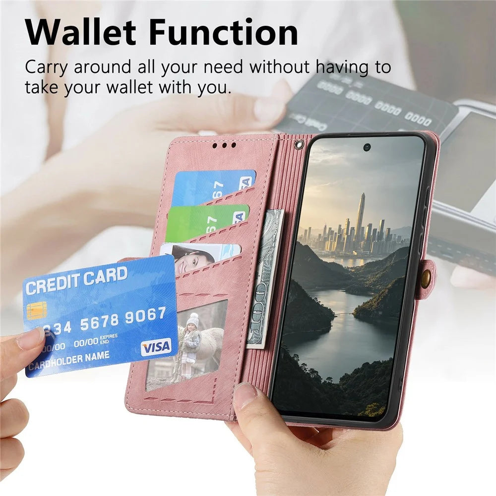 For OnePlus Turbo 6X Pro 5G Case Zipper Wallet Geometry Lines Leather Phone Cover with Strap - Pink - 5