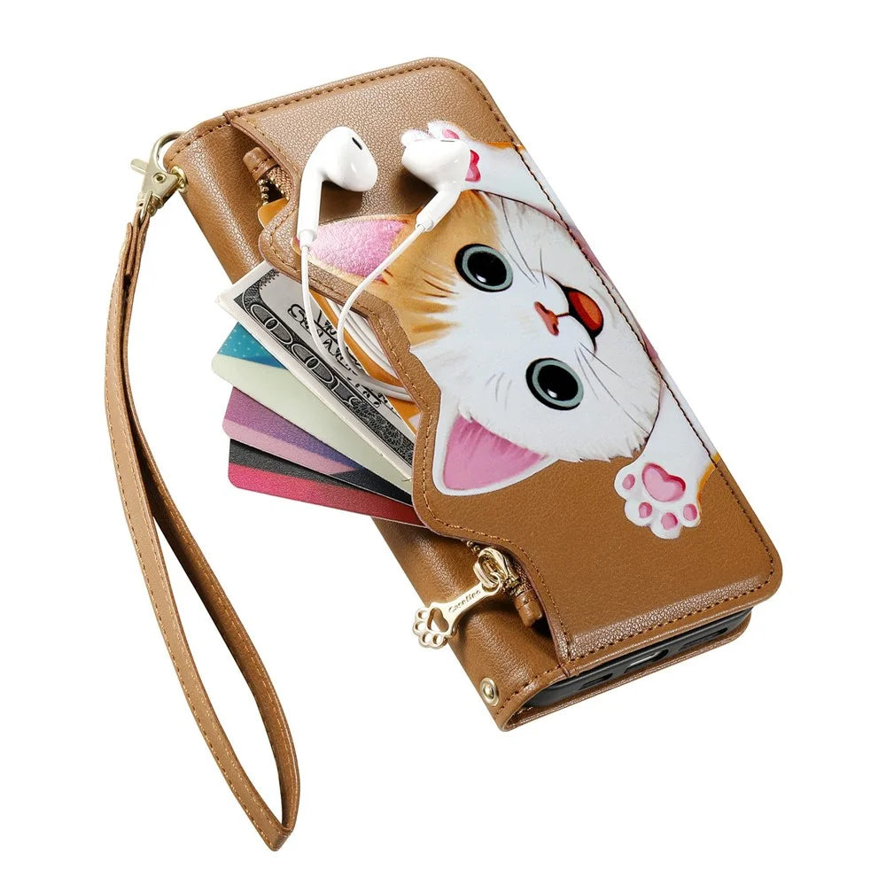 For OnePlus Turbo 6X Pro 5G Leather Case Cartoon Cat Pattern Wallet Stand Phone Cover with Wrist Strap - Brown - 4