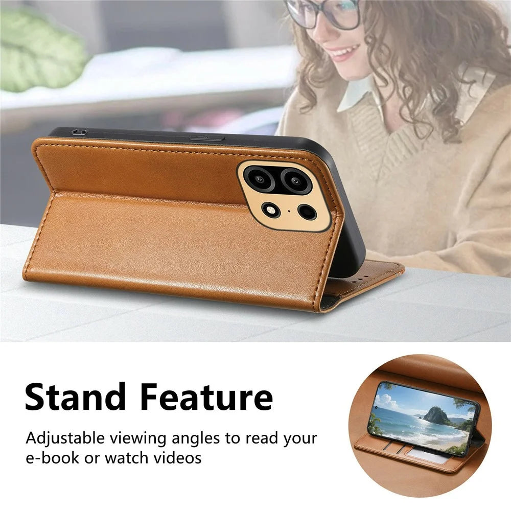 For OnePlus Turbo 6X Pro 5G Case Wallet Tri-Color Stitching Leather Phone Cover with Elastic Wristband - Brown - 6