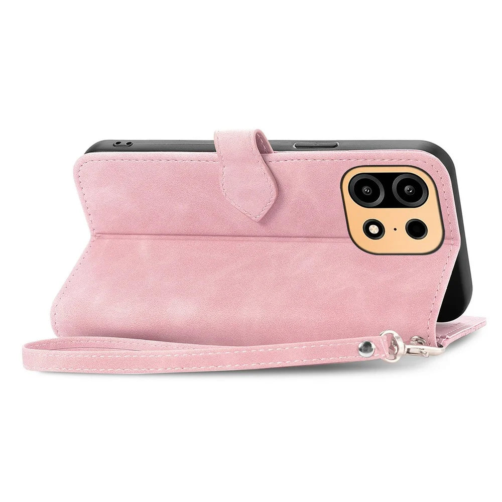 For OnePlus Turbo 6X Pro 5G Zipper Wallet Case with Strap Flower Imprint PU Leather Phone Cover - Pink - 4