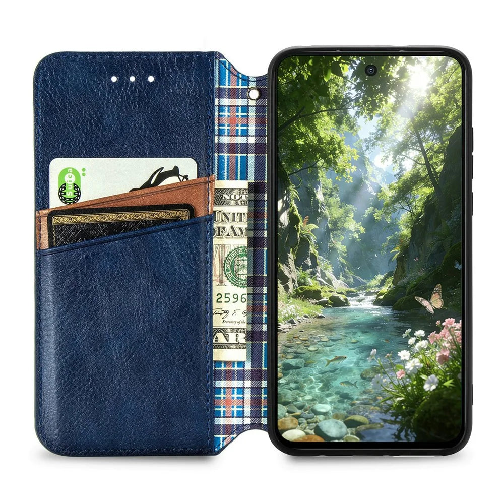 For OnePlus Turbo 6X Pro 5G Case Rhombus Imprint PU Leather Wallet Phone Cover - Blue - 2