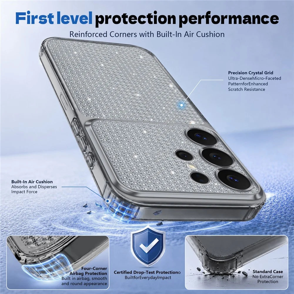 For Samsung Galaxy S24 Ultra TPU Case Diamond Texture Glitter Shockproof Phone Cover with Airbag Corner - Black - 2