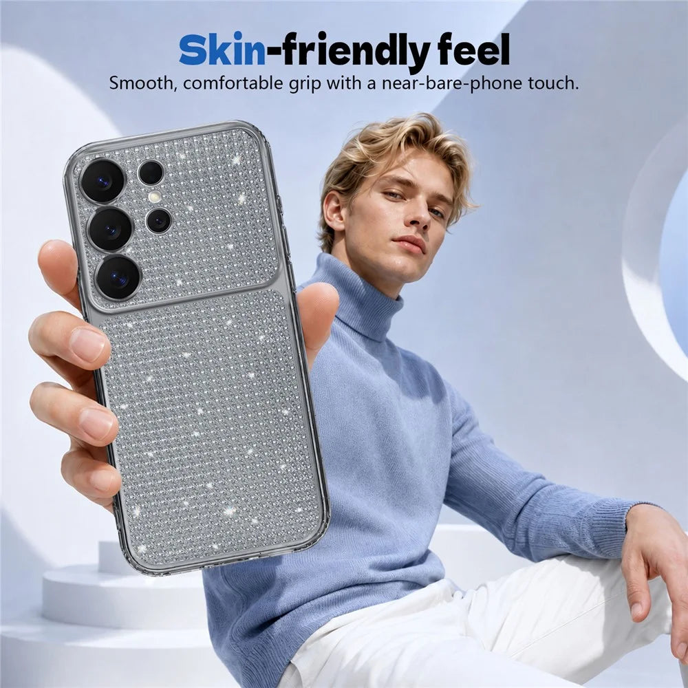 For Samsung Galaxy S24 Ultra TPU Case Diamond Texture Glitter Shockproof Phone Cover with Airbag Corner - Black - 6