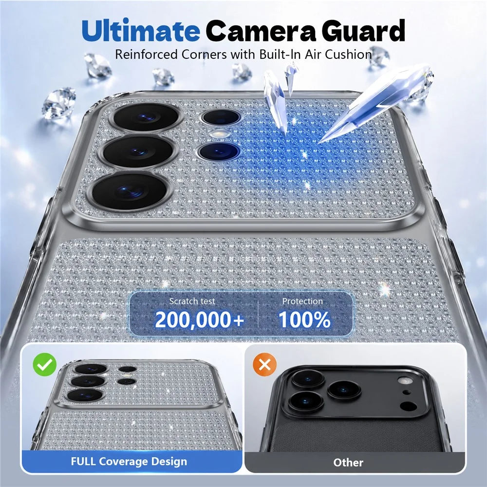 For Samsung Galaxy S25 Ultra TPU Case Diamond Texture Glitter Shockproof Phone Cover with Airbag Corner - Black - 3