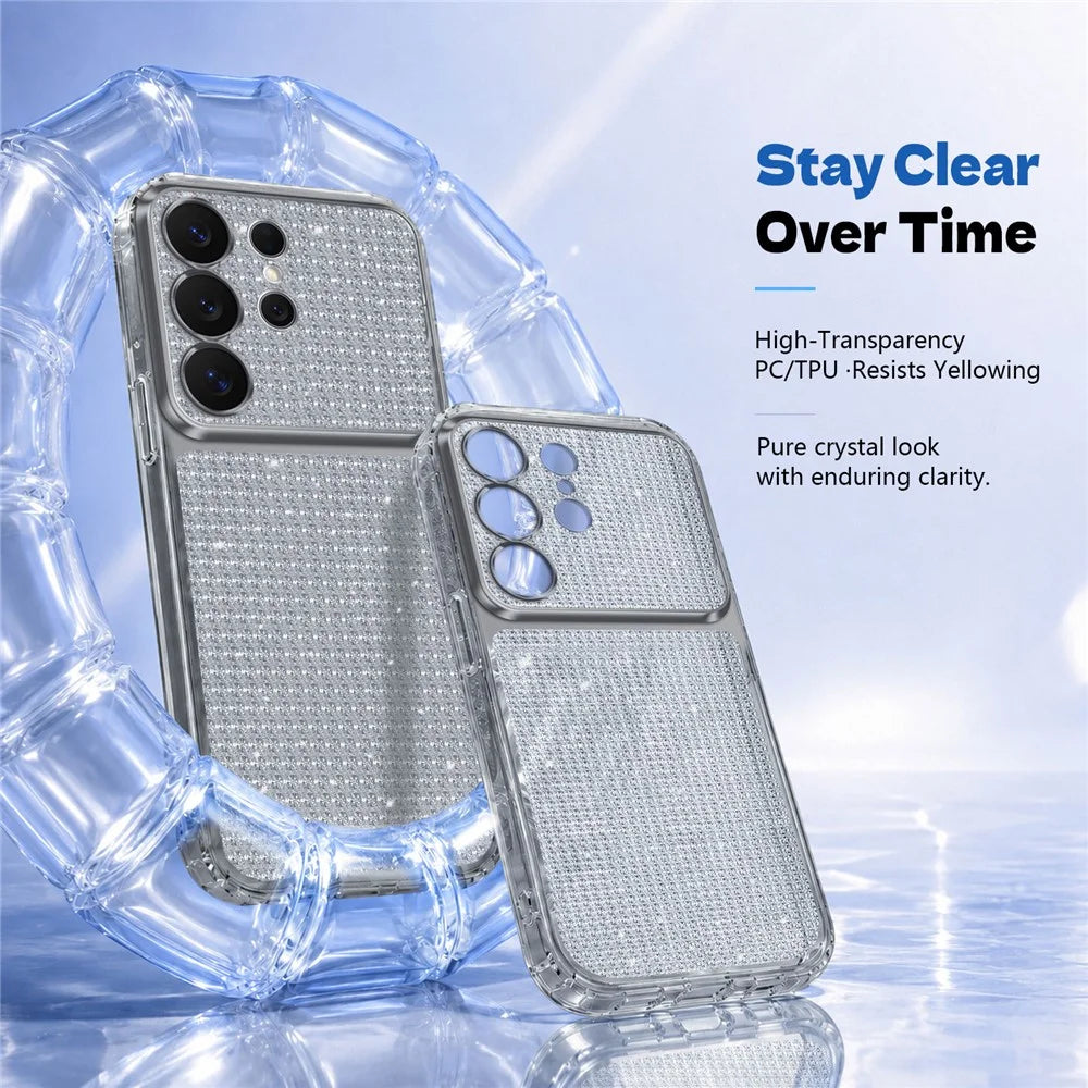 For Samsung Galaxy S25 Ultra TPU Case Diamond Texture Glitter Shockproof Phone Cover with Airbag Corner - Black - 4