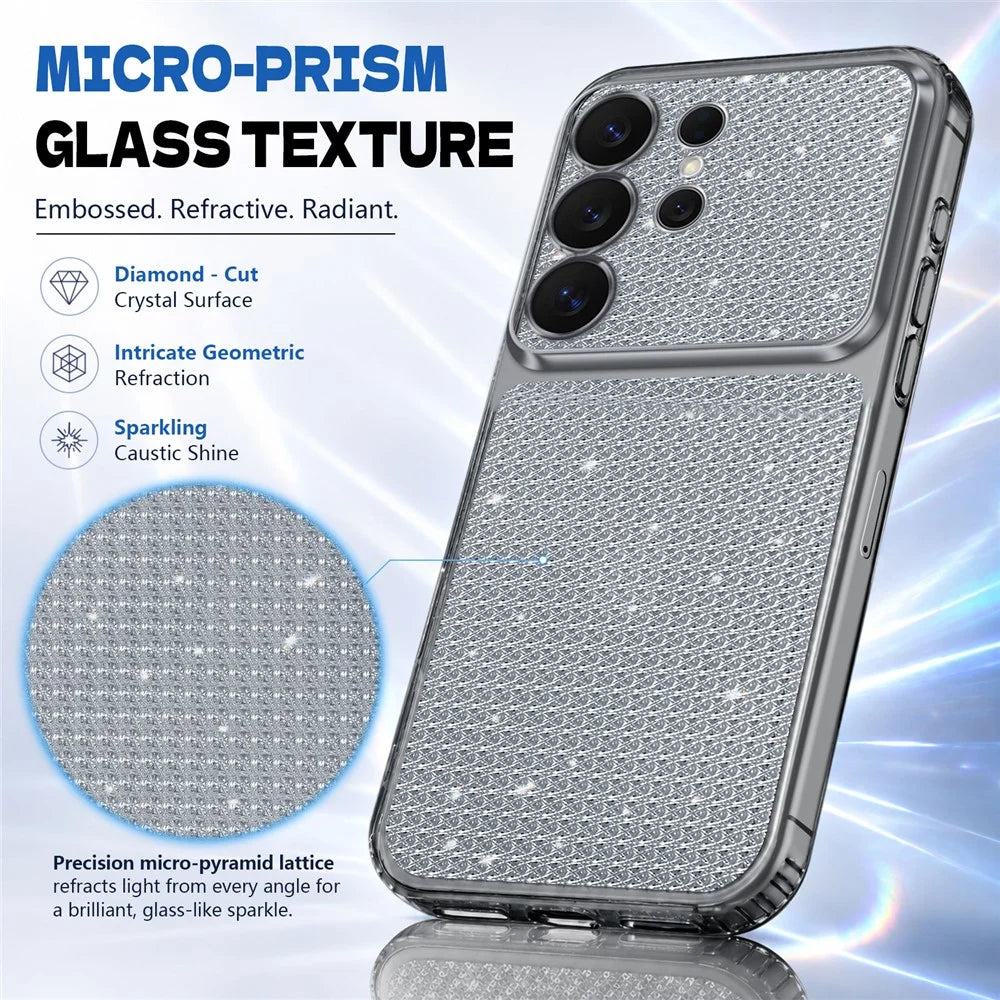 For Samsung Galaxy S25 Ultra TPU Case Diamond Texture Glitter Shockproof Phone Cover with Airbag Corner - Black - 5