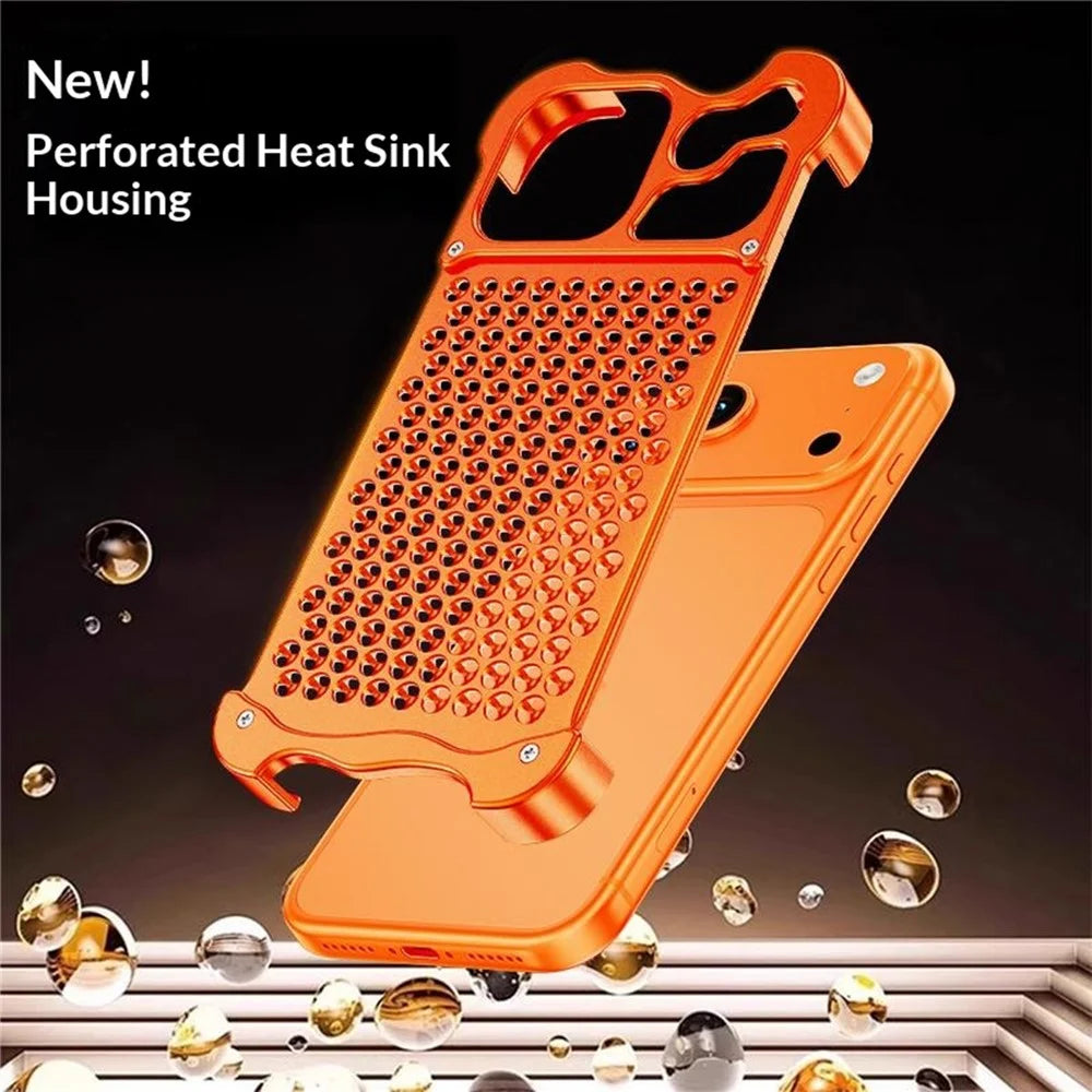 For iPhone 17 Pro Metal Case Perforated Heat Dissipation Shockproof Aluminum Alloy Frameless Phone Cover - Orange - 2