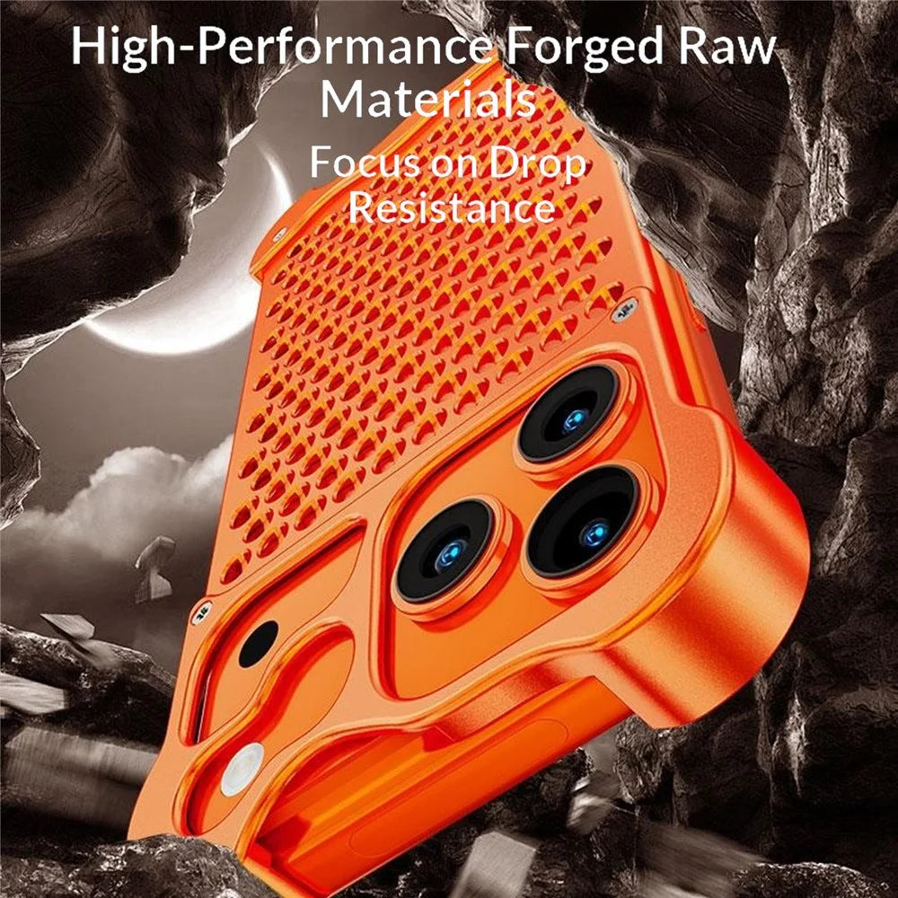 For iPhone 17 Pro Metal Case Perforated Heat Dissipation Shockproof Aluminum Alloy Frameless Phone Cover - Orange - 3