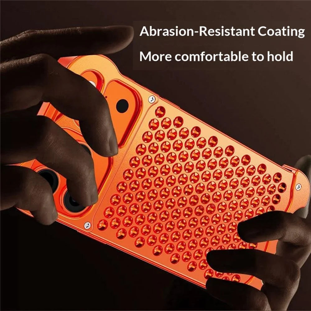 For iPhone 17 Pro Metal Case Perforated Heat Dissipation Shockproof Aluminum Alloy Frameless Phone Cover - Orange - 4