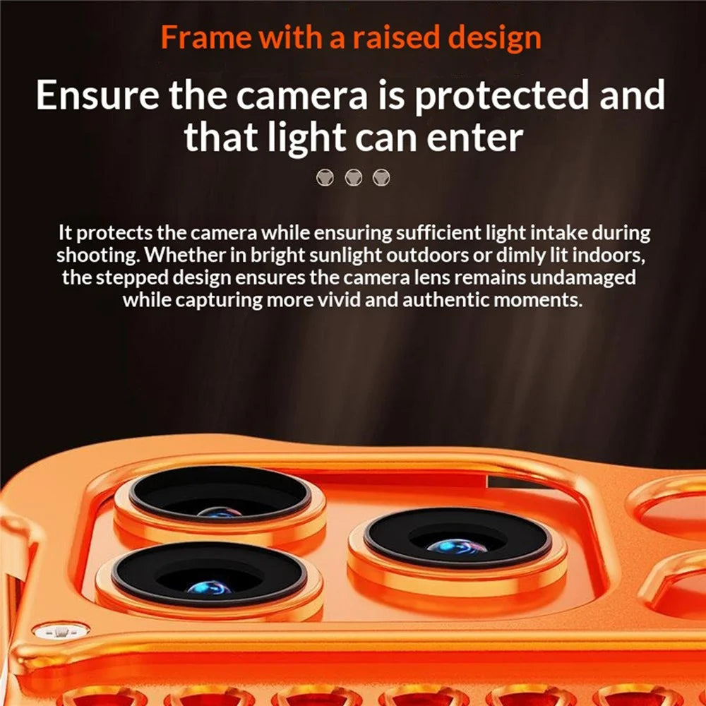 For iPhone 17 Pro Metal Case Perforated Heat Dissipation Shockproof Aluminum Alloy Frameless Phone Cover - Orange - 6