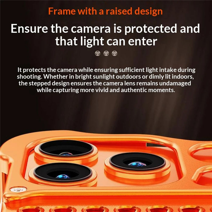 For iPhone 17 Pro Max Metal Case Perforated Heat Dissipation Shockproof Aluminum Alloy Frameless Phone Cover - Orange - 6
