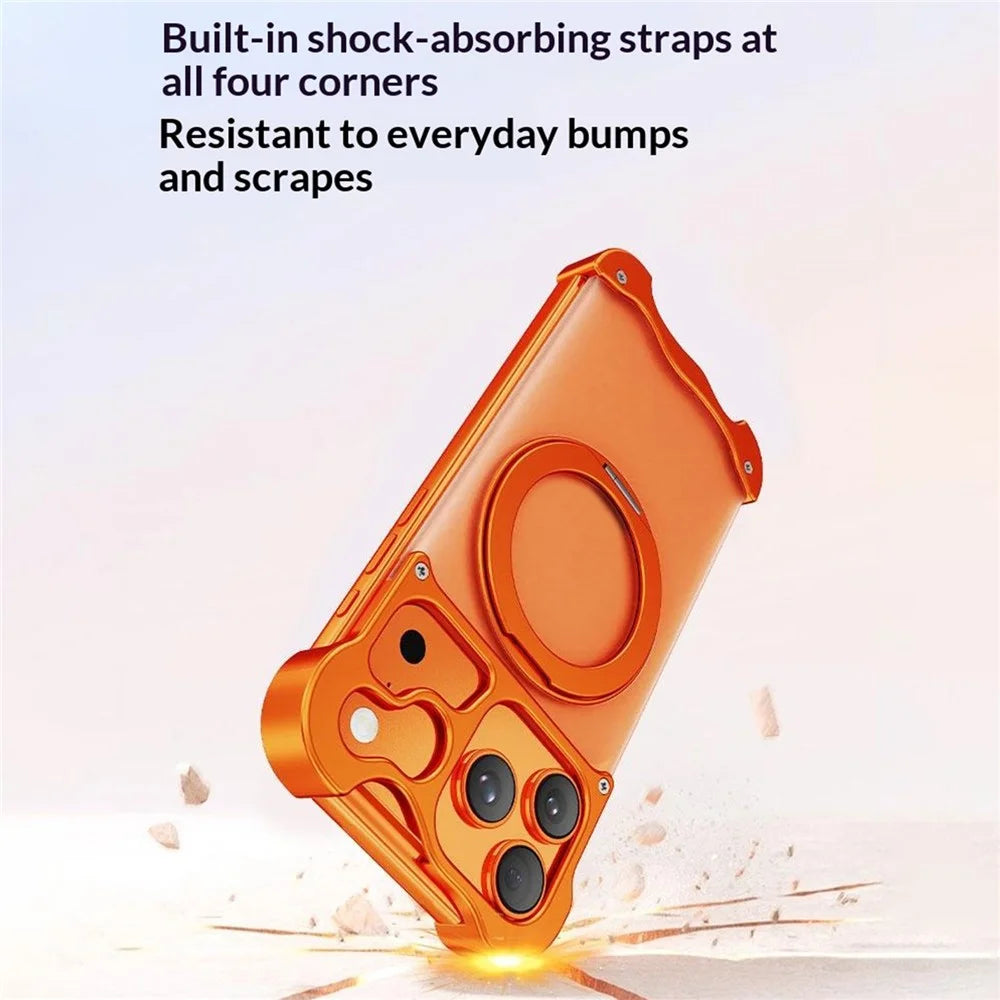 For iPhone 17 Pro Case Magnetic Rotating Kickstand PC + Aluminium Alloy Frameless Phone Cover - Orange - 7