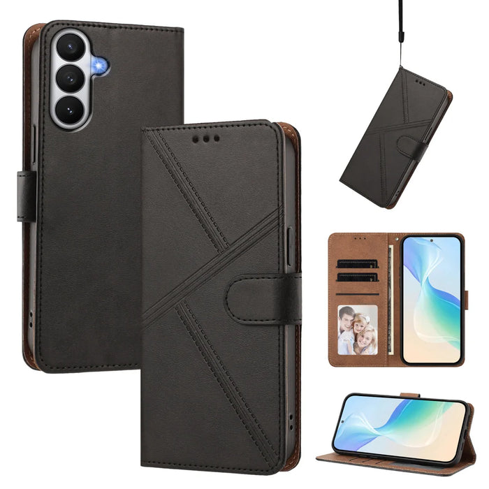 For Samsung Galaxy S26 Case Diamond Stitch PU Leather Wallet Flip Phone Cover with Wrist Strap - Black - 2