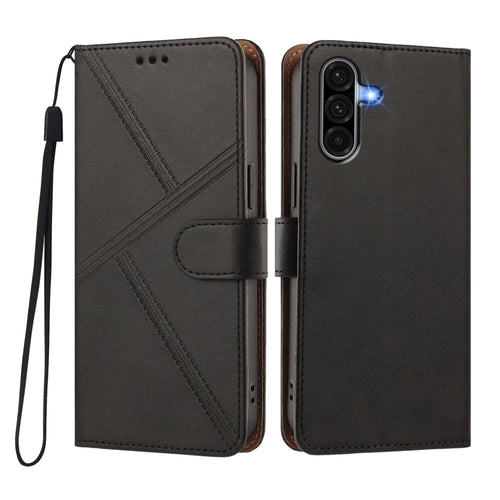 For Samsung Galaxy A37 5G / A56 5G / A36 5G Case Diamond Stitch PU Leather Wallet Flip Phone Cover with Wrist Strap - Black - 1