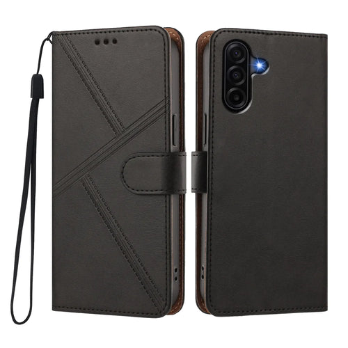 For Samsung Galaxy A37 5G / A36 5G / A56 5G Case Diamond Stitch PU Leather Wallet Flip Phone Cover with Wrist Strap - Black - 1