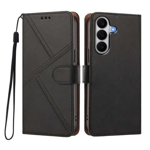 For Samsung Galaxy A27 5G Case Diamond Stitch PU Leather Wallet Flip Phone Cover with Wrist Strap - Black - 1