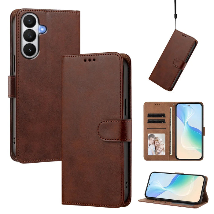 For Samsung Galaxy S26 Case Wallet Flip Stand PU Leather Phone Cover with Wrist Strap - Brown - 2