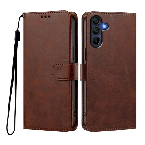 For Samsung Galaxy A16 4G / Galaxy A16 5G Case Wallet Flip Stand PU Leather Phone Cover with Wrist Strap - Brown - 1