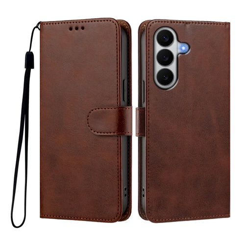 For Samsung Galaxy A27 5G Case Wallet Flip Stand PU Leather Phone Cover with Wrist Strap - Brown - 1