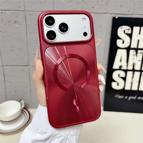 For iPhone 17 Pro Max Magnetic Case Aurora CD Pattern PC + TPU Scratch-Resistant Back Cover - Red - 1