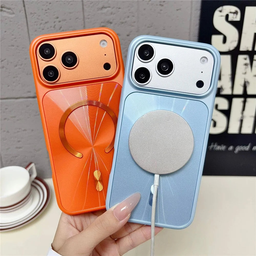For iPhone 17 Pro Max Magnetic Case Aurora CD Pattern PC + TPU Scratch-Resistant Back Cover - Red - 2