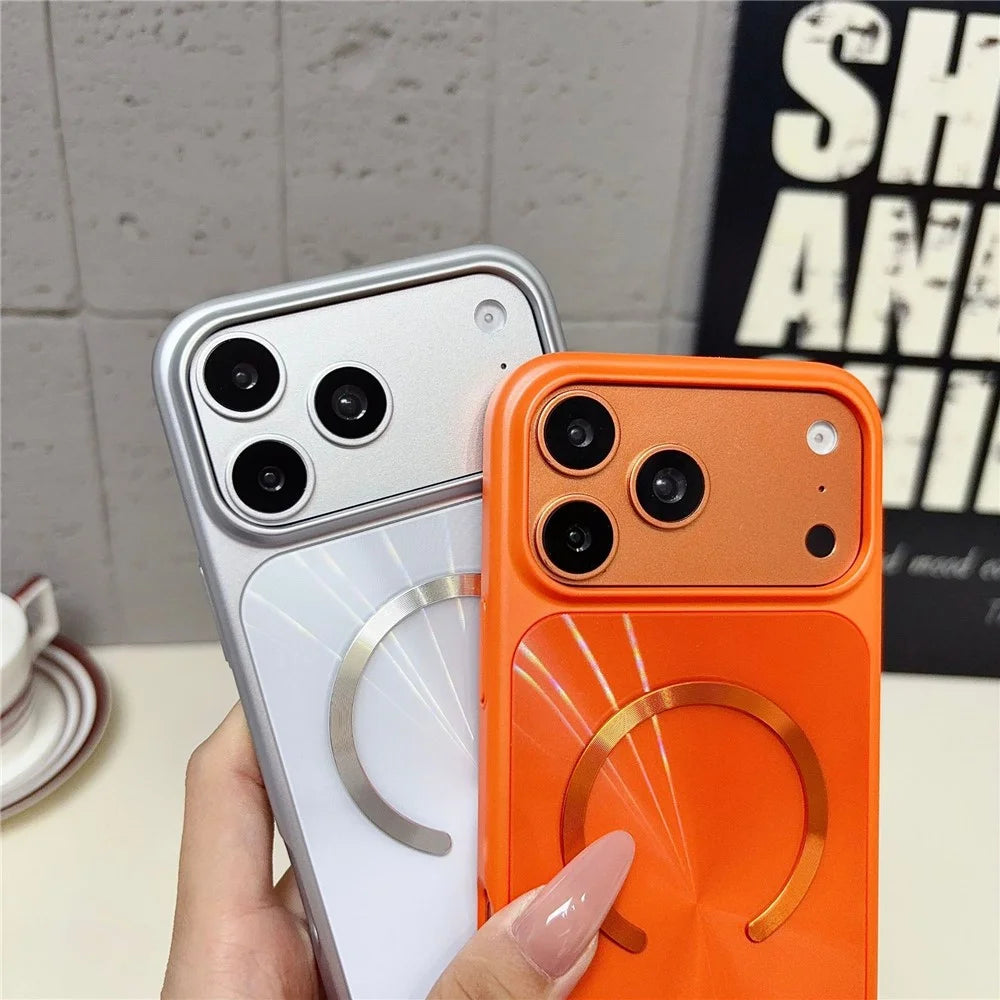 For iPhone 17 Pro Magnetic Case Aurora CD Pattern PC + TPU Scratch-Resistant Back Cover - Red - 5