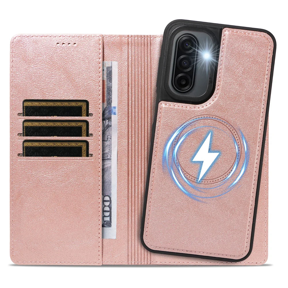 For Samsung Galaxy A17 4G / Galaxy F17 5G / Galaxy M17 5G / Galaxy A17 5G Magnetic Case Detachable 2 in 1 Leather Wallet Phone Cover - Rose Gold - 2