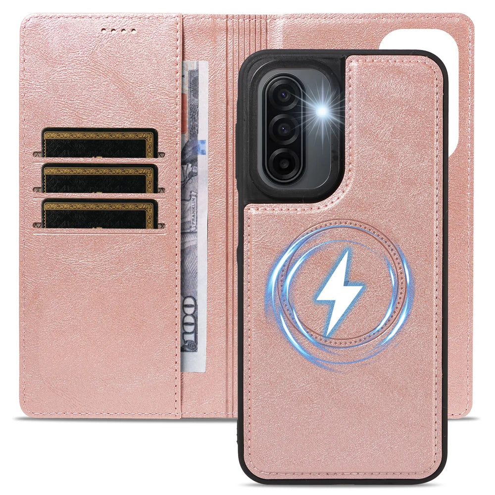 For Samsung Galaxy A17 4G / Galaxy F17 5G / Galaxy M17 5G / Galaxy A17 5G Magnetic Case Detachable 2 in 1 Leather Wallet Phone Cover - Rose Gold - 4