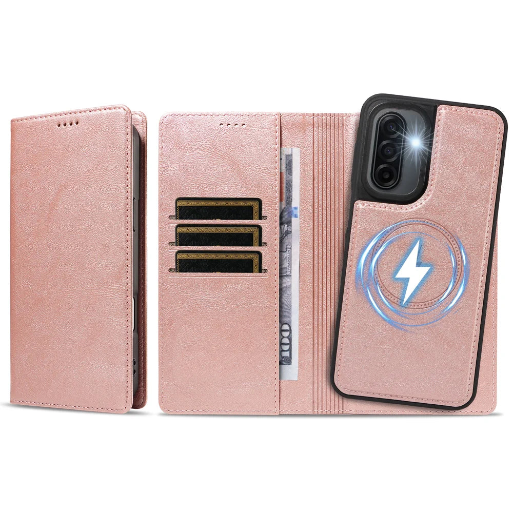 For Samsung Galaxy A17 4G / Galaxy F17 5G / Galaxy M17 5G / Galaxy A17 5G Magnetic Case Detachable 2 in 1 Leather Wallet Phone Cover - Rose Gold - 6