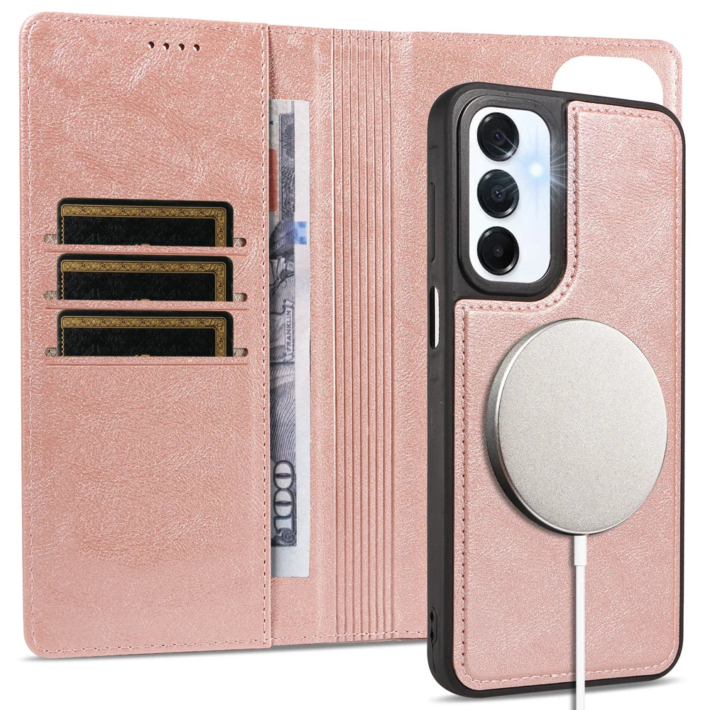 For Samsung Galaxy A16 5G / Galaxy M16 5G / Galaxy F16 5G / Galaxy A16 4G Magnetic Case Detachable 2 in 1 Leather Wallet Phone Cover - Rose Gold - 3