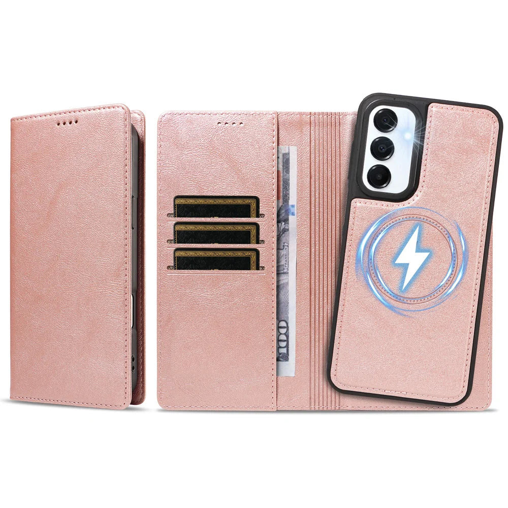 For Samsung Galaxy A16 5G / Galaxy M16 5G / Galaxy F16 5G / Galaxy A16 4G Magnetic Case Detachable 2 in 1 Leather Wallet Phone Cover - Rose Gold - 6