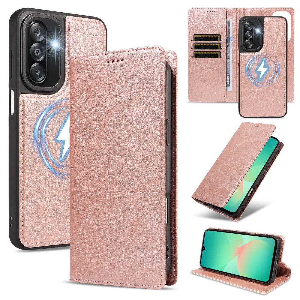 For Samsung Galaxy A26 5G Magnetic Case Detachable 2 in 1 Leather Wallet Phone Cover - Rose Gold - 1