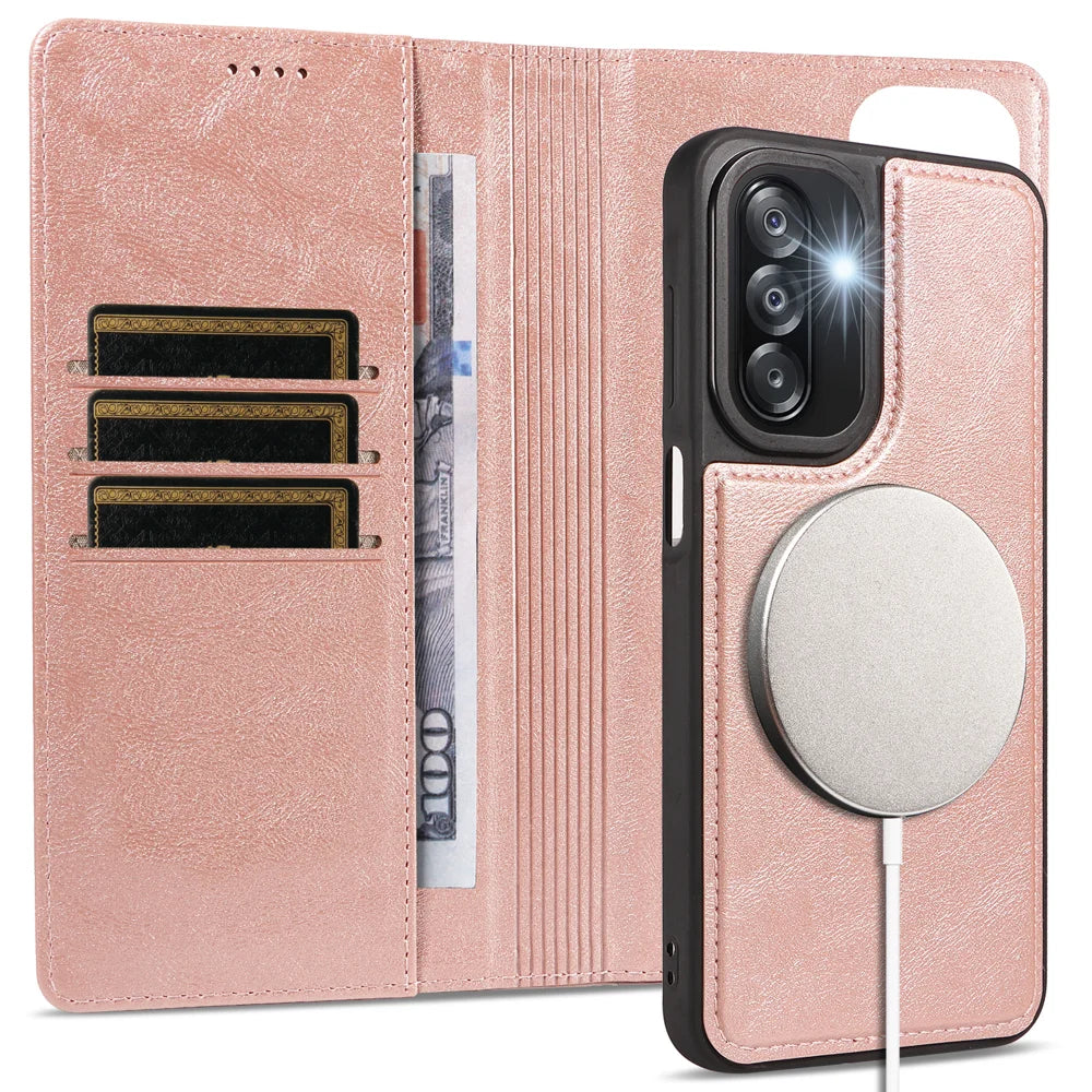 For Samsung Galaxy A26 5G Magnetic Case Detachable 2 in 1 Leather Wallet Phone Cover - Rose Gold - 3