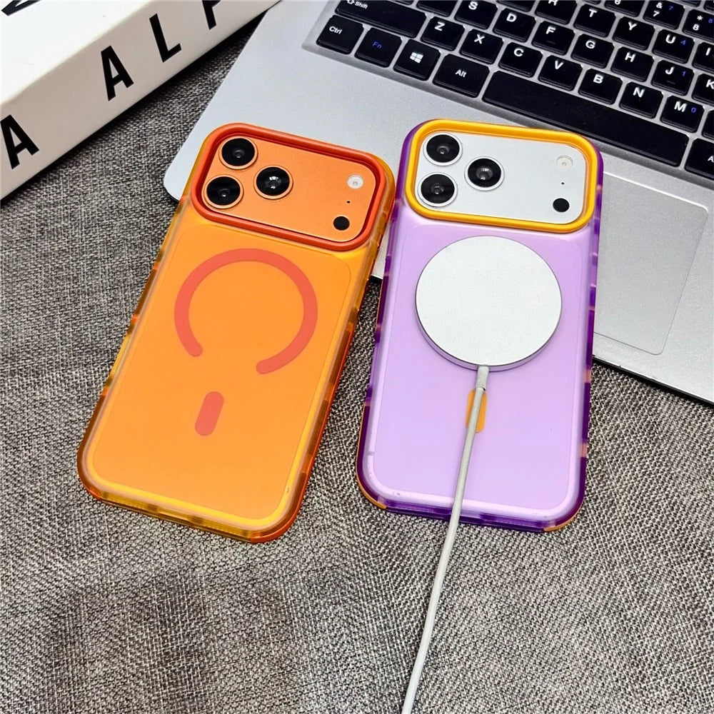 For iPhone 17 Pro Max Magnetic Case PC + TPU Contrast Color Anti-Slip Phone Cover - Orange - 3