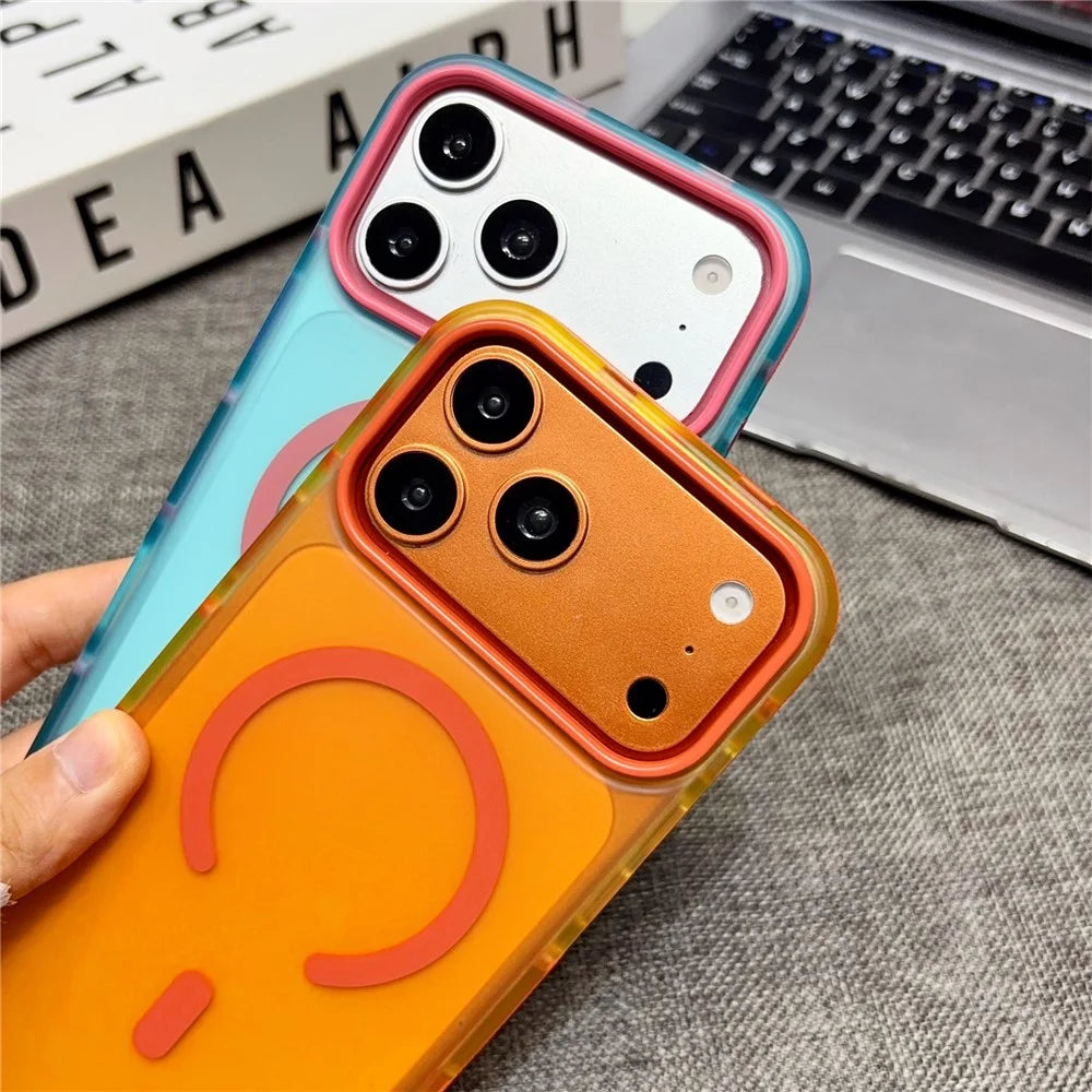 For iPhone 17 Pro Max Magnetic Case PC + TPU Contrast Color Anti-Slip Phone Cover - Orange - 5