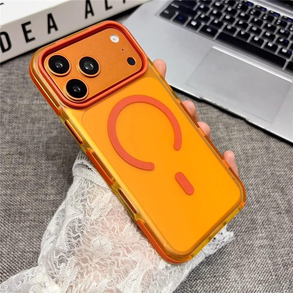 For iPhone 17 Pro Magnetic Case PC + TPU Contrast Color Anti-Slip Phone Cover - Orange - 2