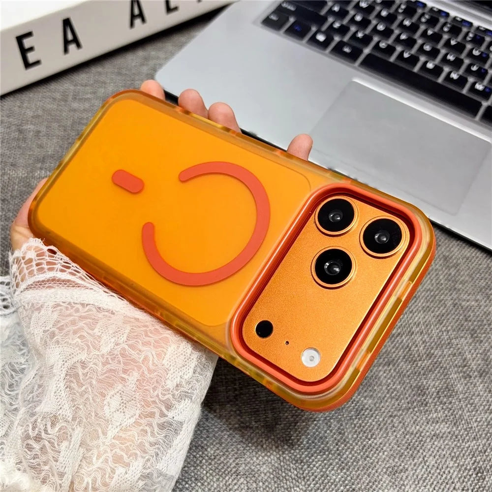 For iPhone 17 Pro Magnetic Case PC + TPU Contrast Color Anti-Slip Phone Cover - Orange - 4