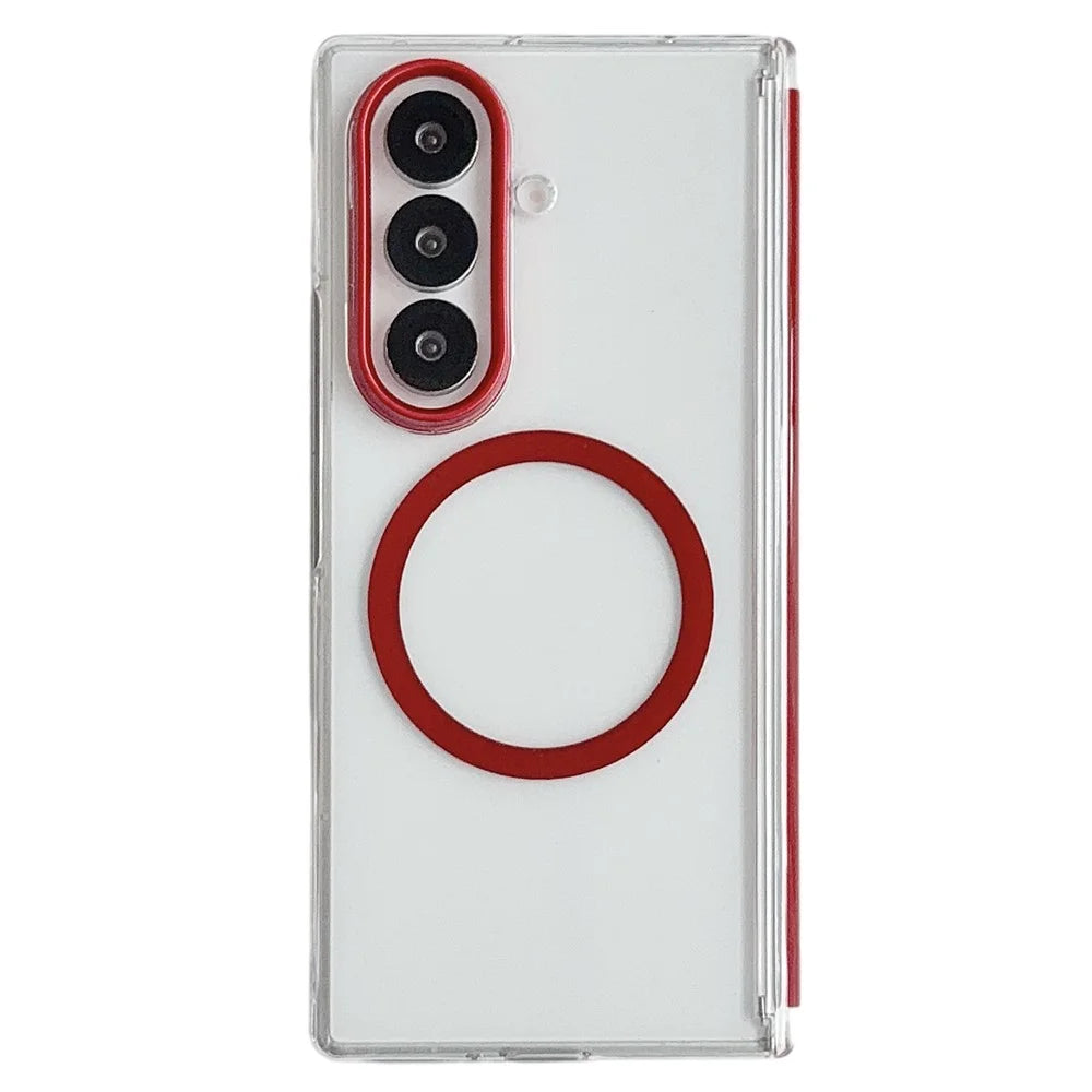For Samsung Galaxy Z Fold8 Ultra Magnetic Case Hard PC Foldable Phone Cover with Front Frame - Transparent Red - 1