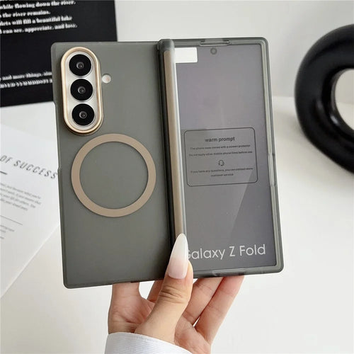 For Samsung Galaxy Z Fold8 Ultra Magnetic Case Hard PC Phone Cover with Integrated Screen Protector - Matte Gold - 1