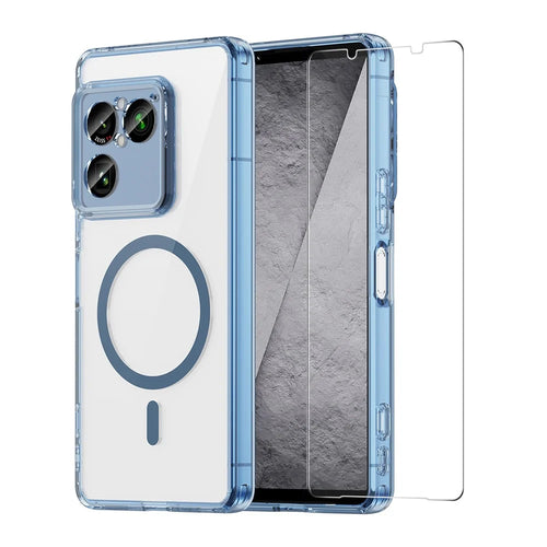ENKAY HAT PRINCE for Sony Xperia 1 VIII Magnetic Case Crystal Clear TPU Phone Cover with High Aluminium-silicon Glass Screen Protector - Blue - 1