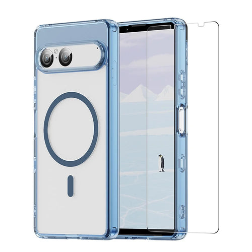 ENKAY HAT PRINCE for Sony Xperia 10 VII Magnetic Case Crystal Clear TPU Phone Cover with High Aluminium-silicon Glass Screen Protector - Blue - 1