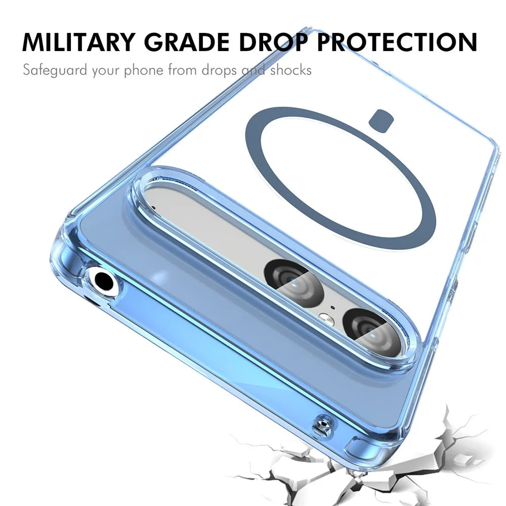 ENKAY HAT PRINCE for Sony Xperia 10 VII Magnetic Case Crystal Clear TPU Phone Cover with High Aluminium-silicon Glass Screen Protector - Blue - 3