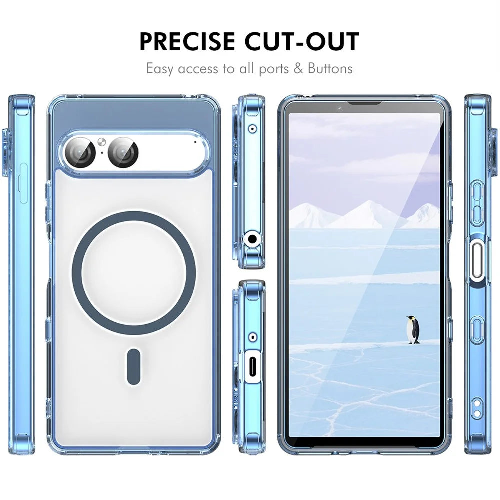 ENKAY HAT PRINCE for Sony Xperia 10 VII Magnetic Case Crystal Clear TPU Phone Cover with High Aluminium-silicon Glass Screen Protector - Blue - 4